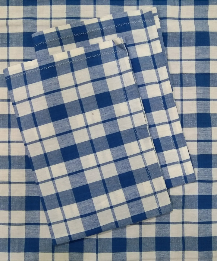 White blue checks handwoven cotton double bed bedsheet