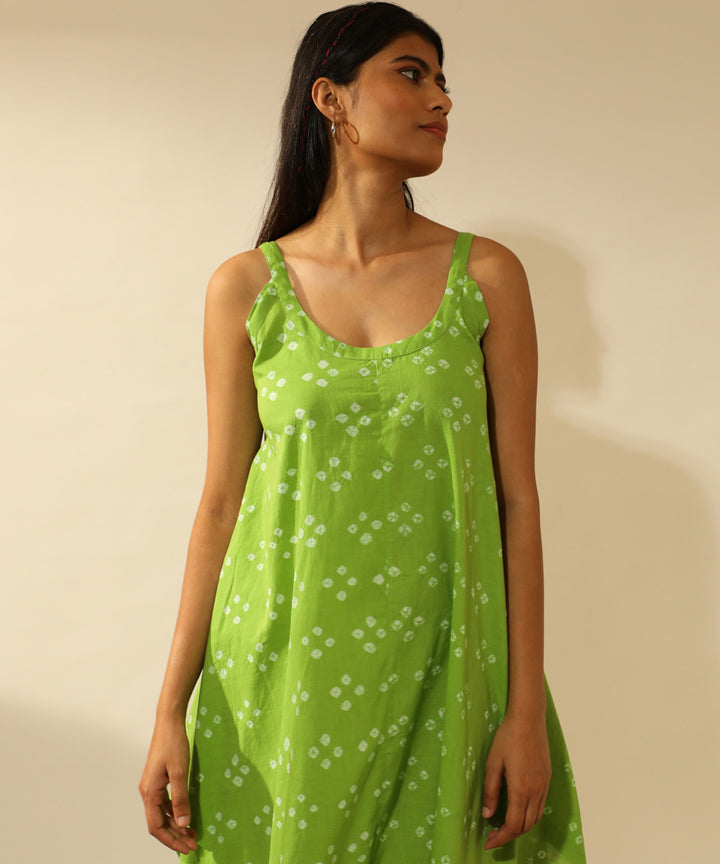 Green handcrafted bandhani cotton long dress