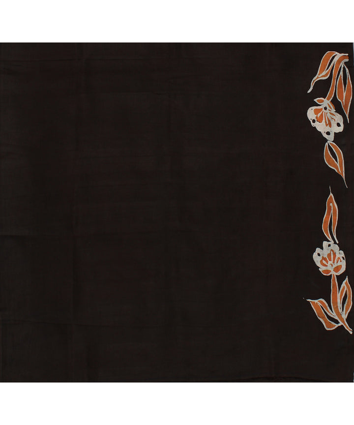 Brown black mulberry silk hand painted batik saree