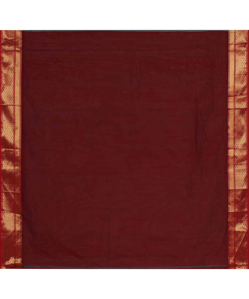Grey red handwoven maheshwari cotton silk saree