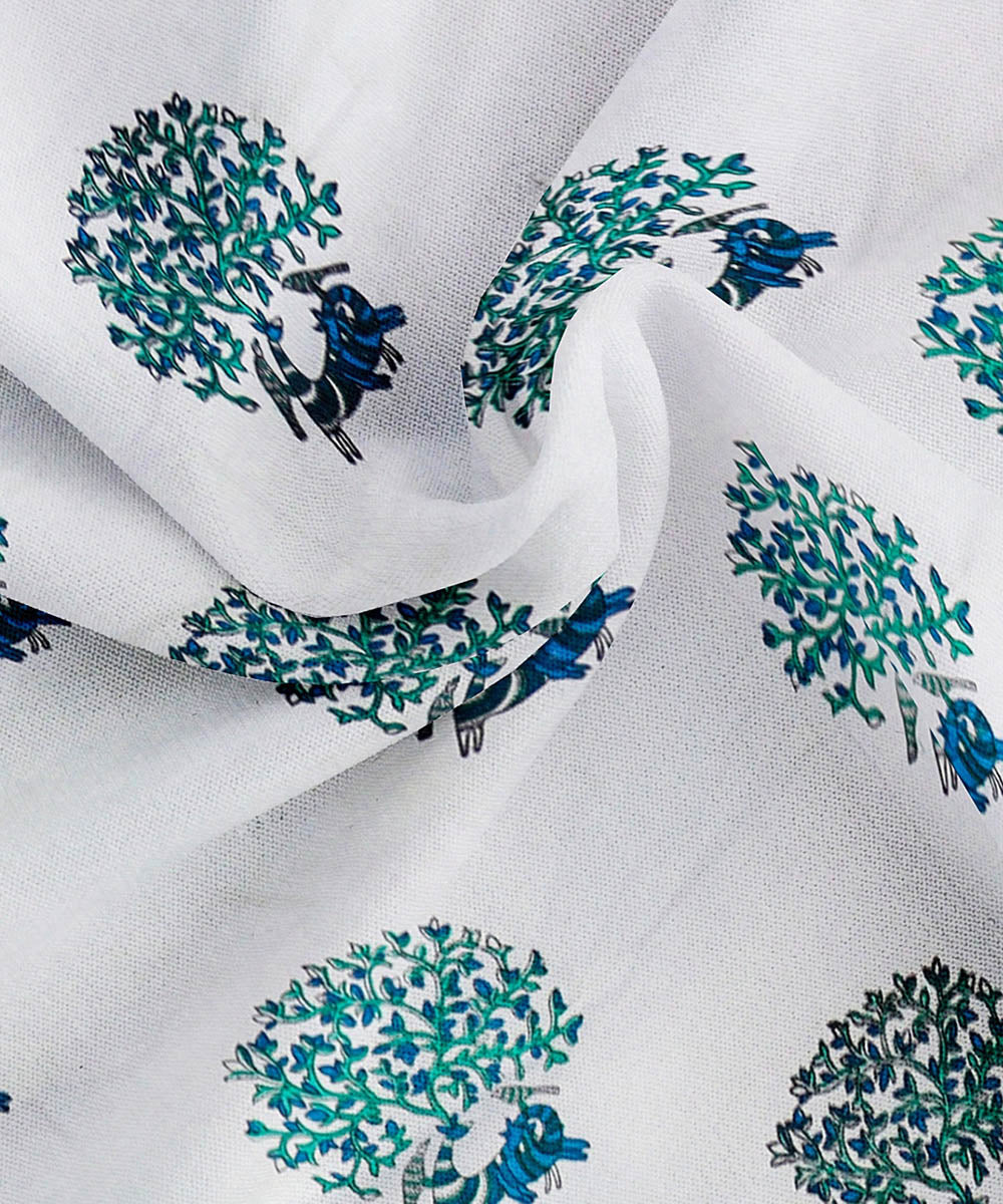 White nav blue hand block printed king size cotton double bedsheet