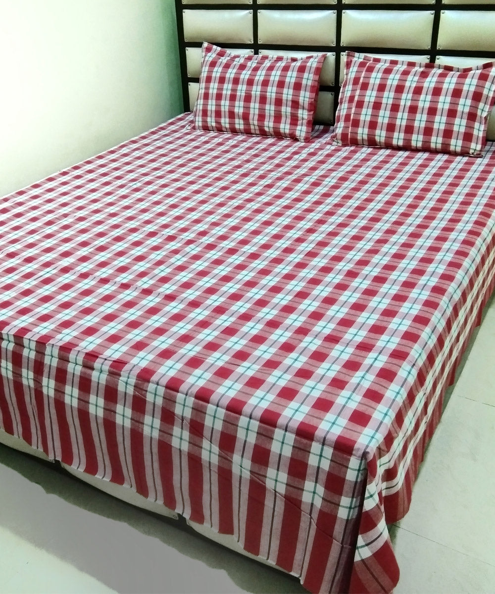 White red checks handwoven cotton double bed bedsheet
