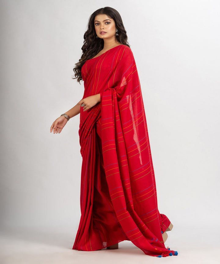 Red handwoven cotton bengal saree