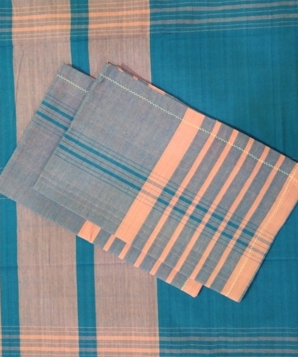 Pink blue handwoven cotton double bed bedsheet