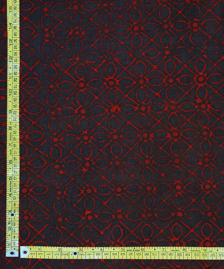Blue red geometric floral hand block print cotton linen fabric