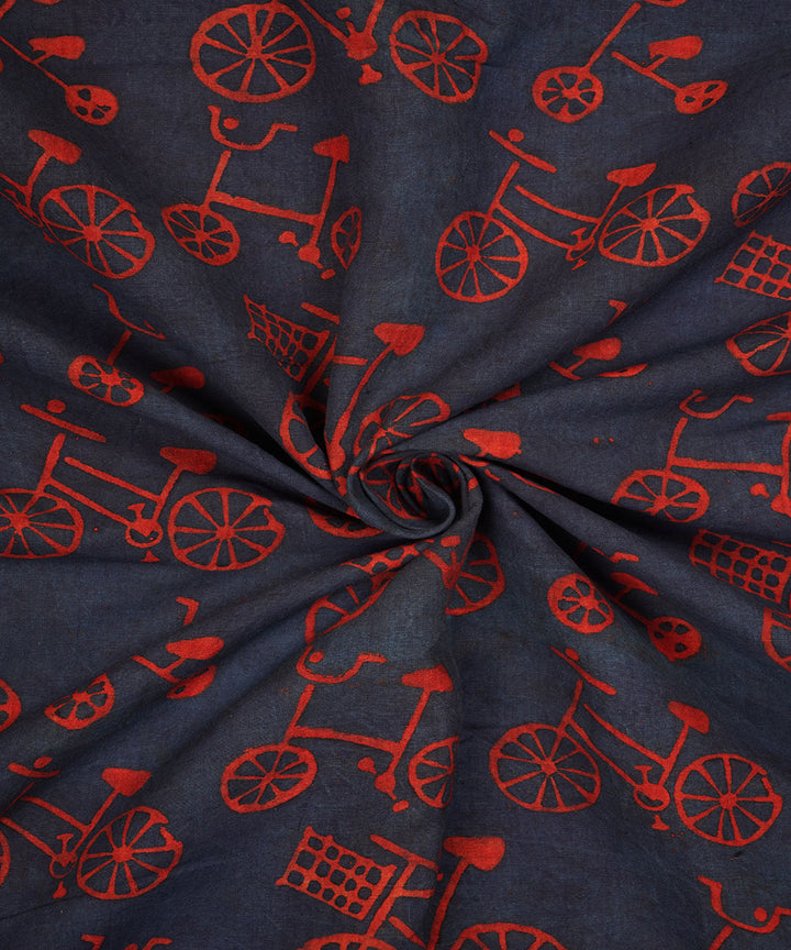 Blue red cycle print hand block print cotton linen fabric