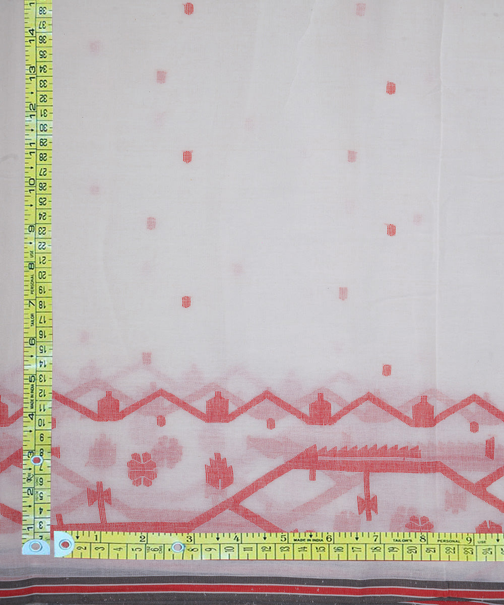 White handwoven bengal cotton border design jamdani fabric