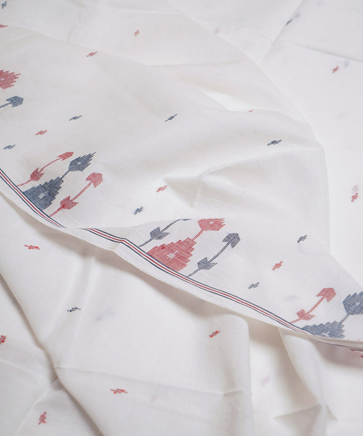 White handloom bengal cotton border design jamdani fabric