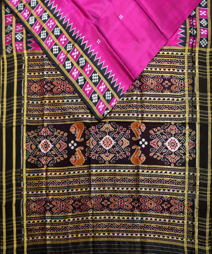Deep cerise black silk handwoven khandua saree