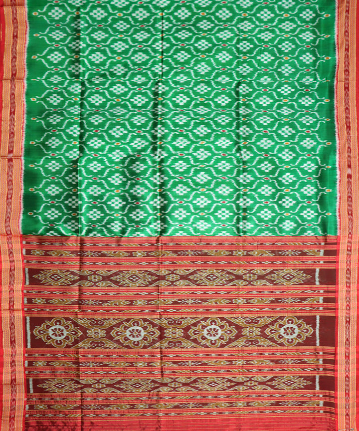 Light green red silk handwoven khandua saree