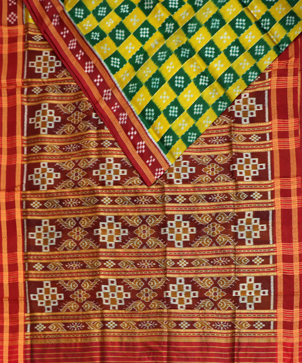 Multicolor maroon silk handwoven khandua saree