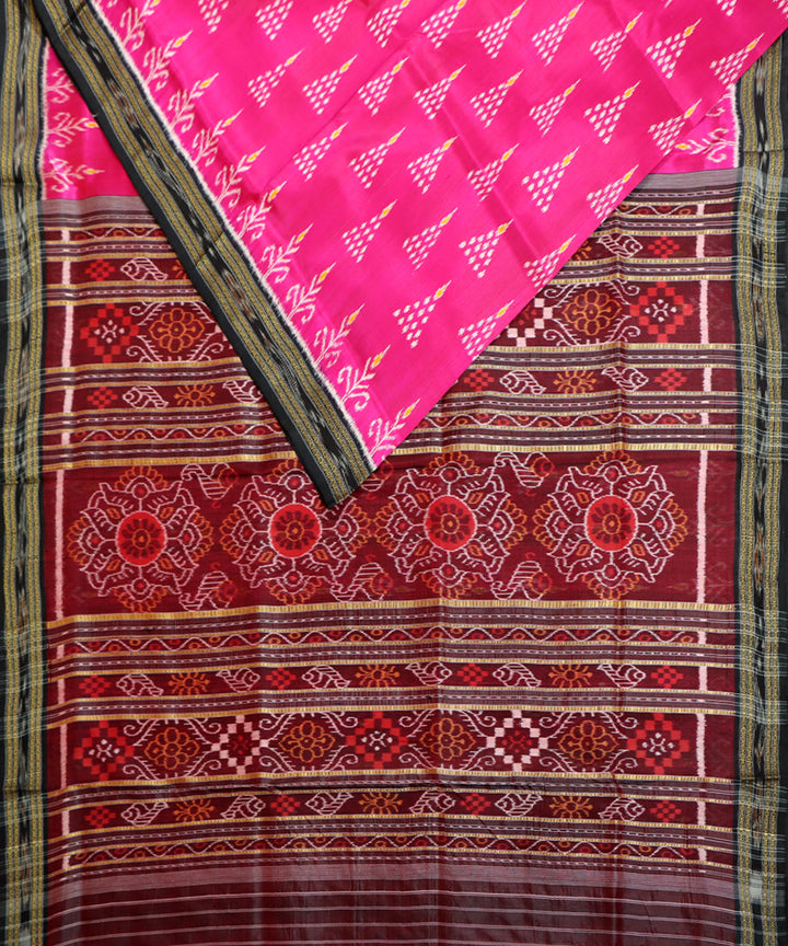 Pink black silk handwoven khandua saree