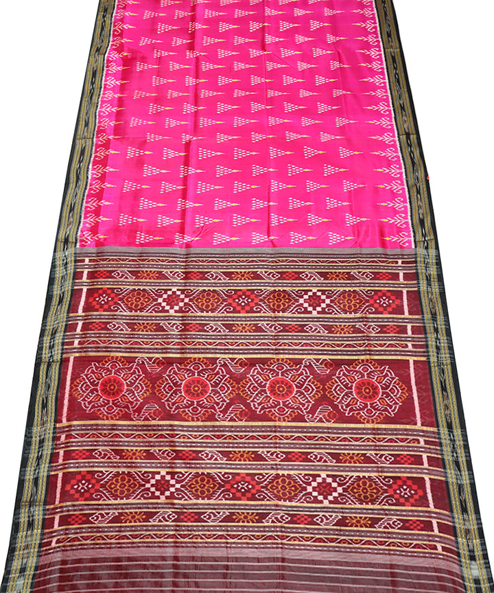 Pink black silk handwoven khandua saree