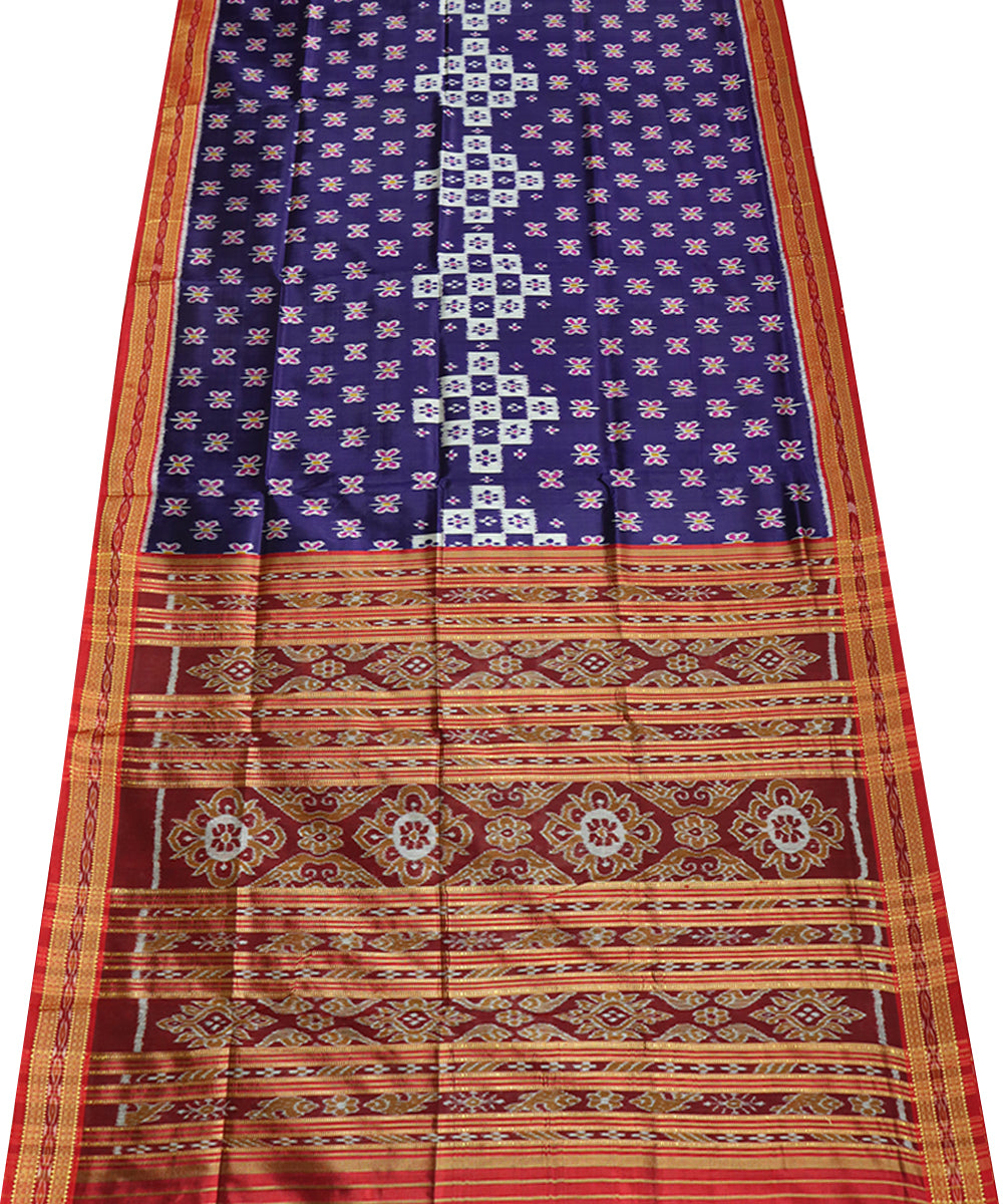 Dark slate blue red silk handwoven khandua saree
