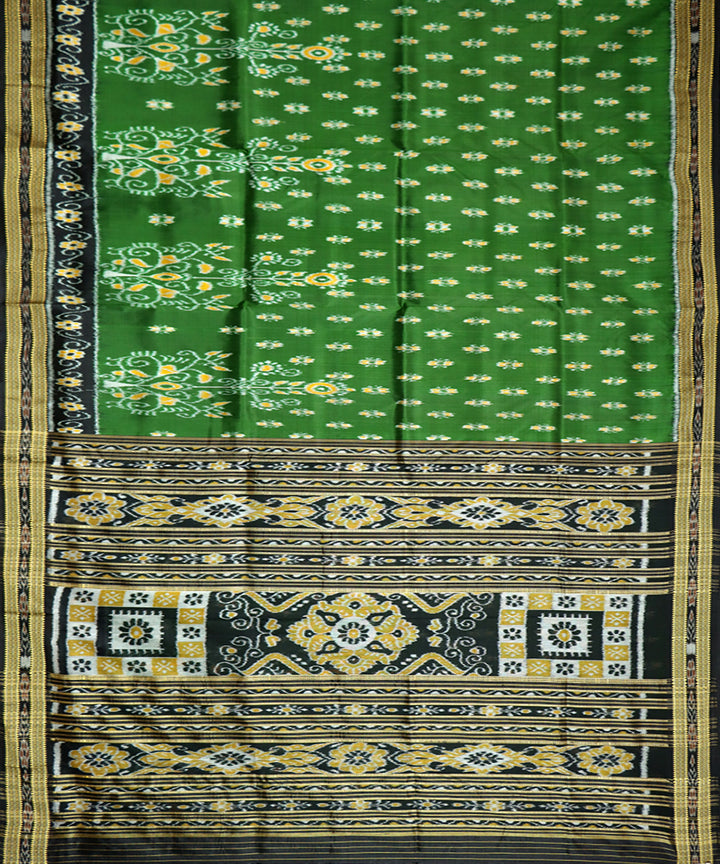 Olive green black silk handwoven khandua saree
