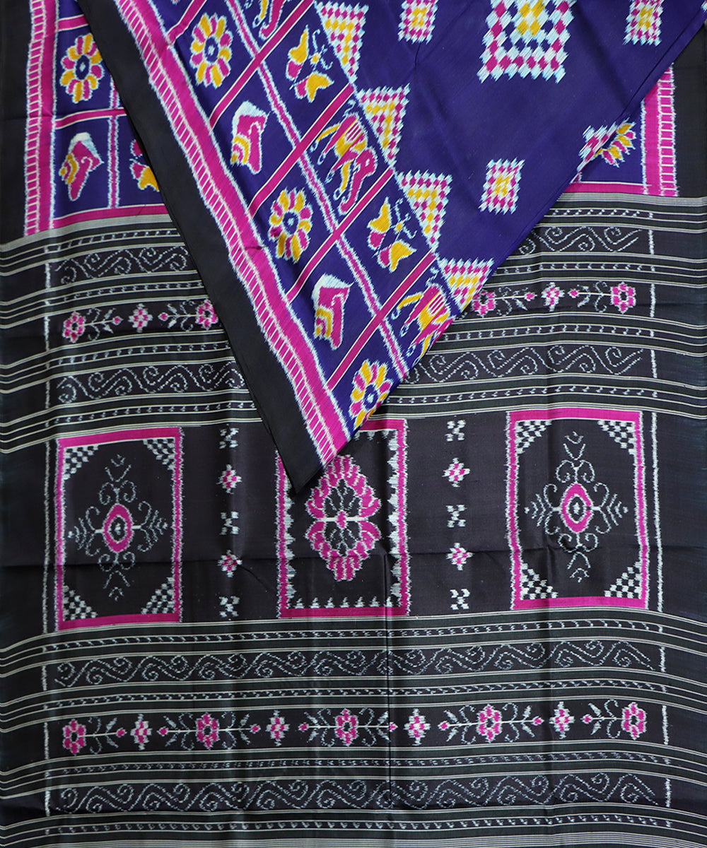 Multicolor black silk handwoven khandua saree