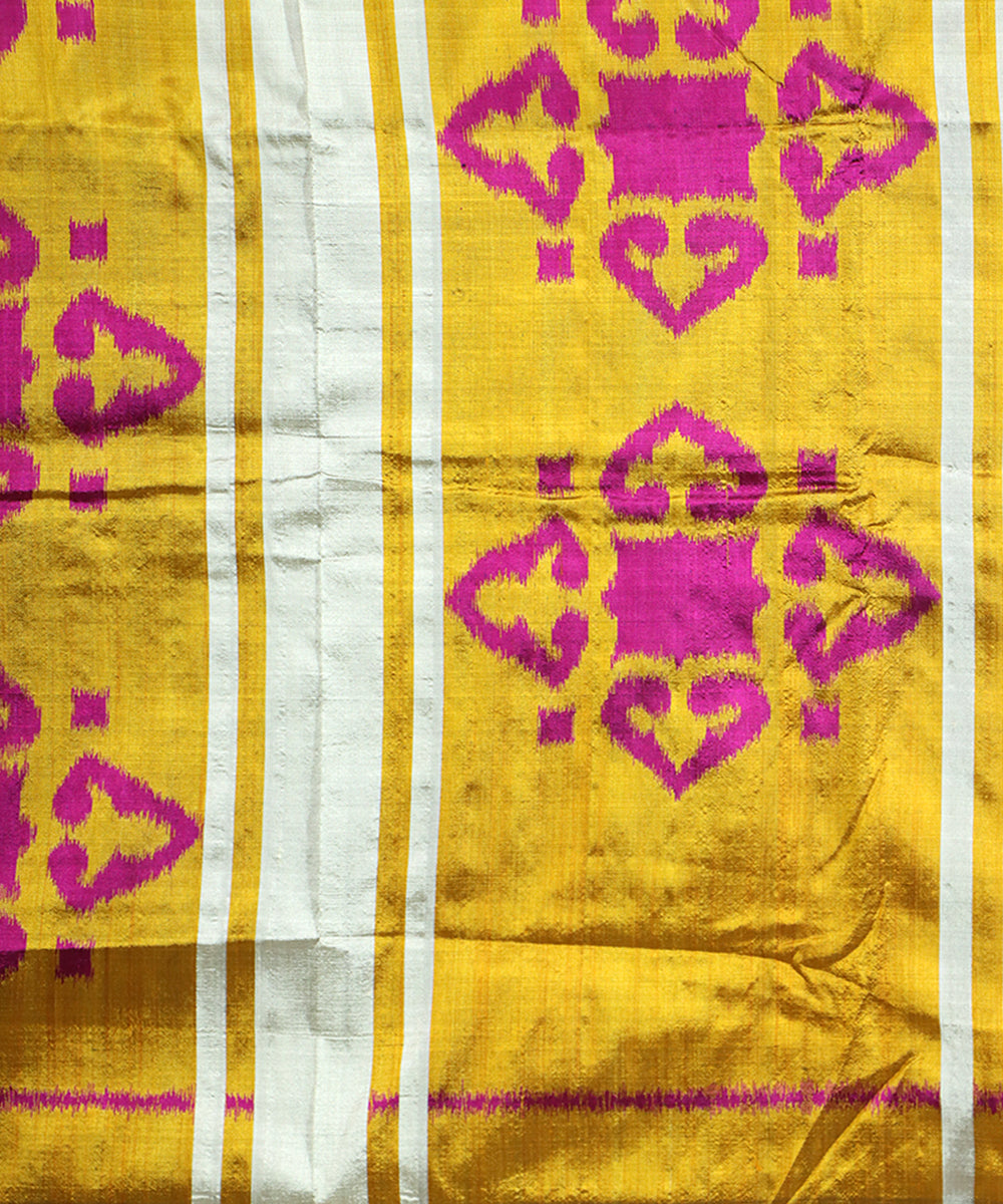 Yellow pink silk handwoven khandua saree