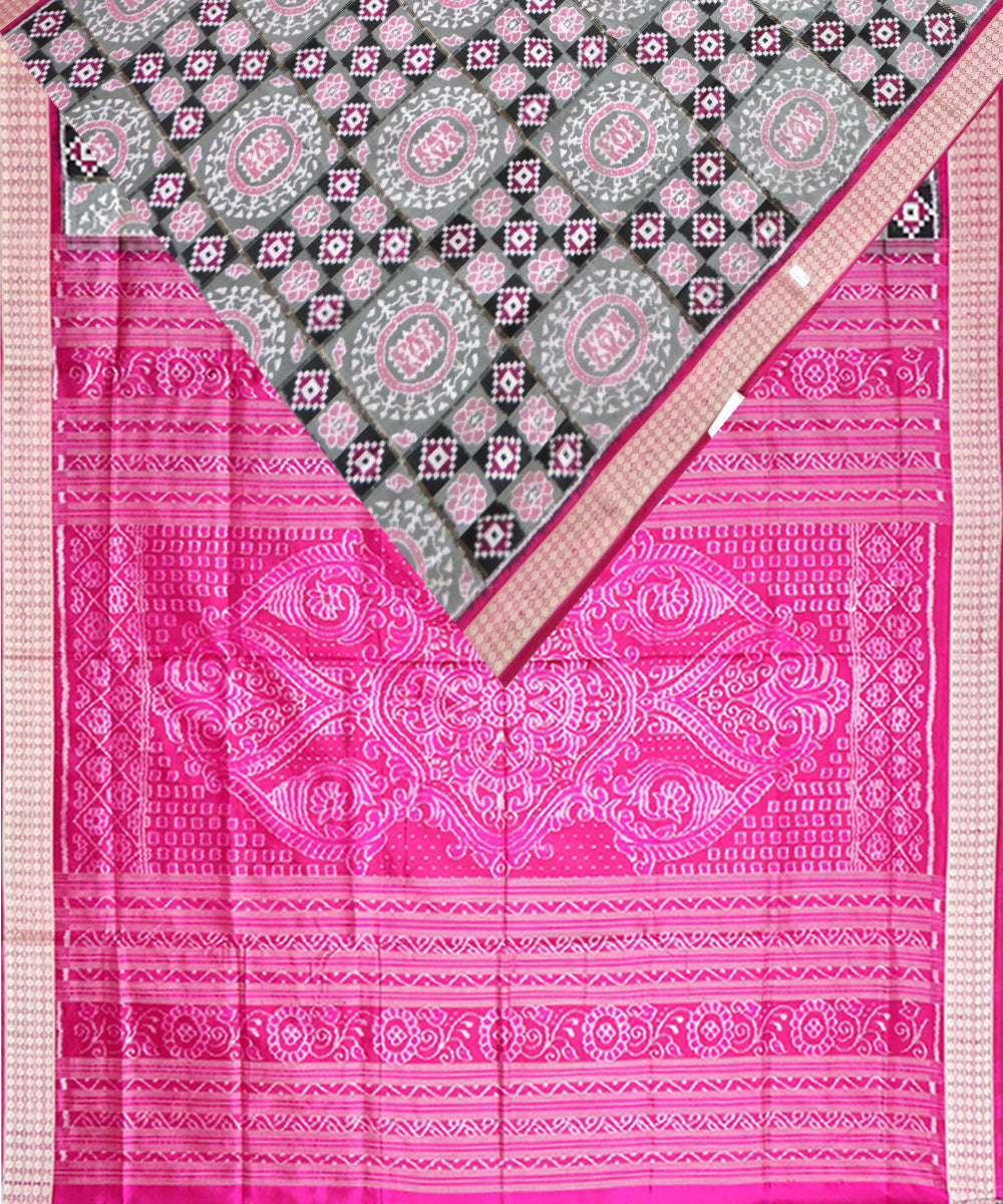 Grey black, pink silk handwoven sambalpuri saree