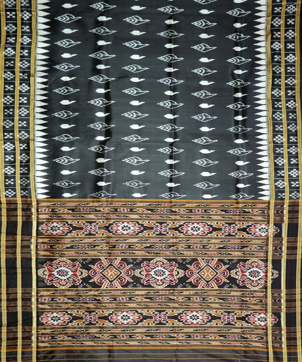 Black grey silk handwoven khandua saree