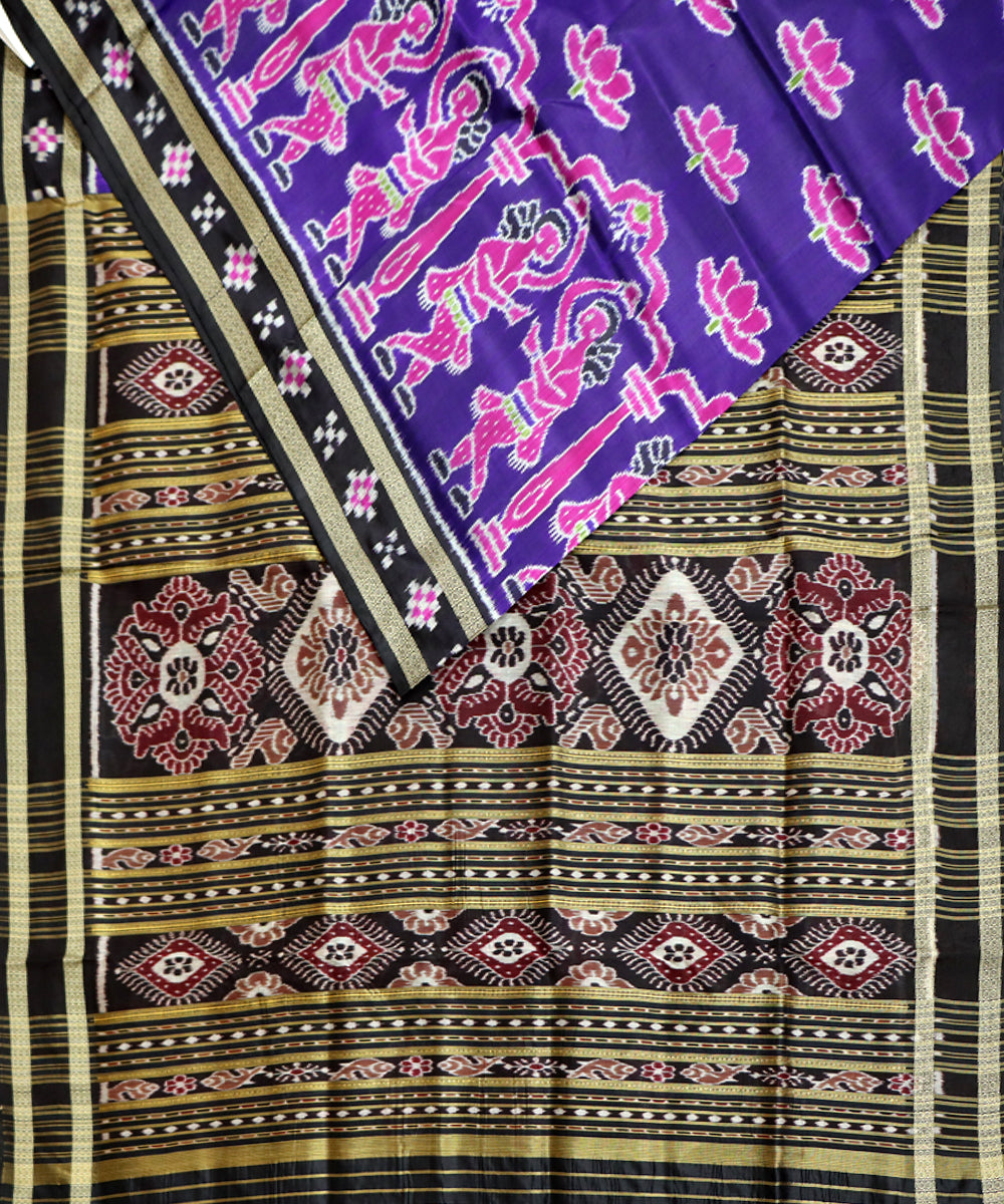 Violet black silk handwoven khandua saree
