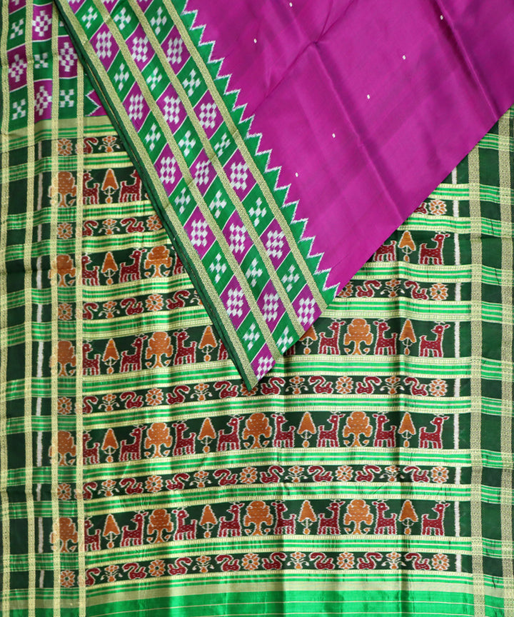 Lavender dark green silk handwoven khandua saree