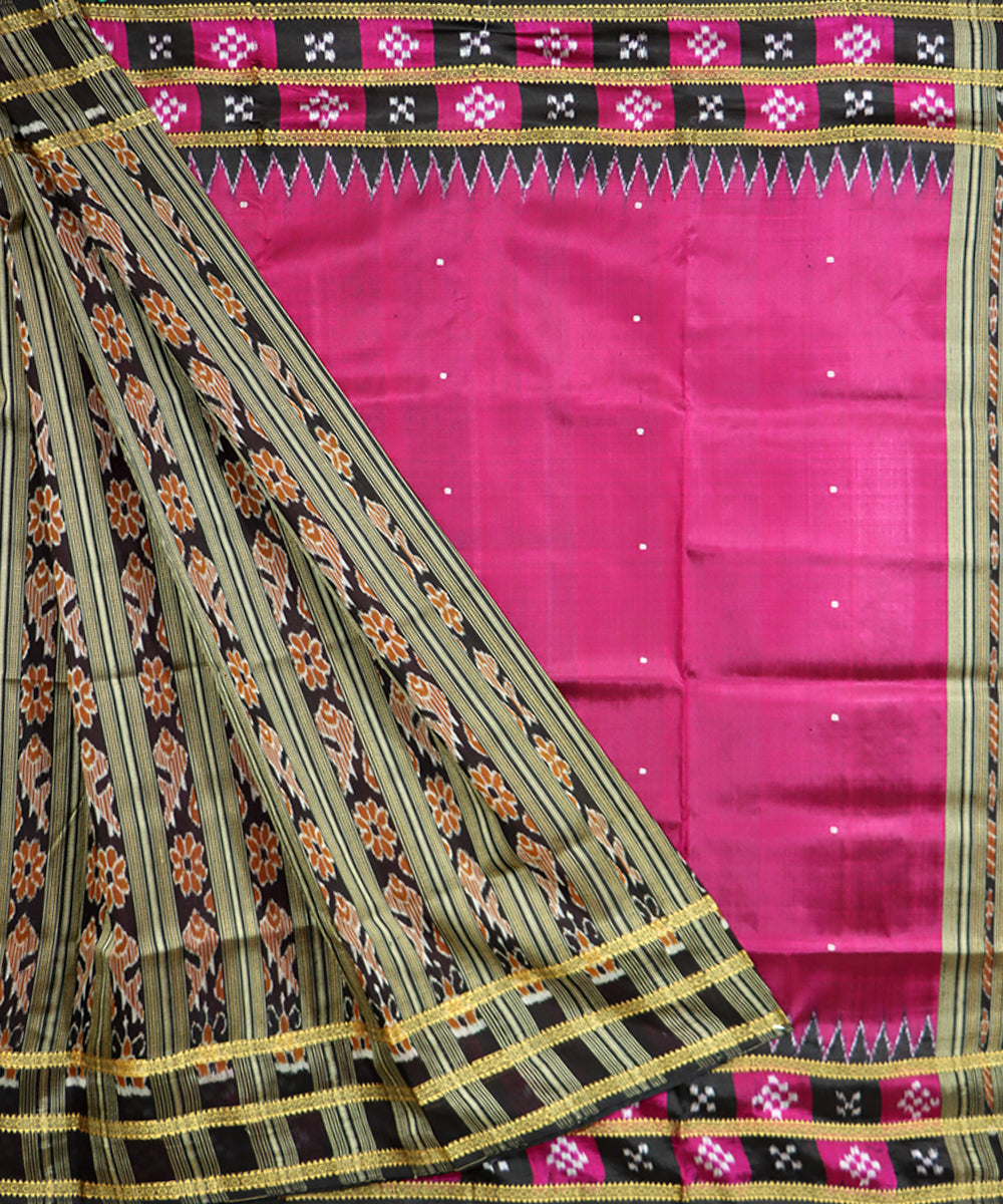 Dark magenta patli black silk handwoven khandua saree