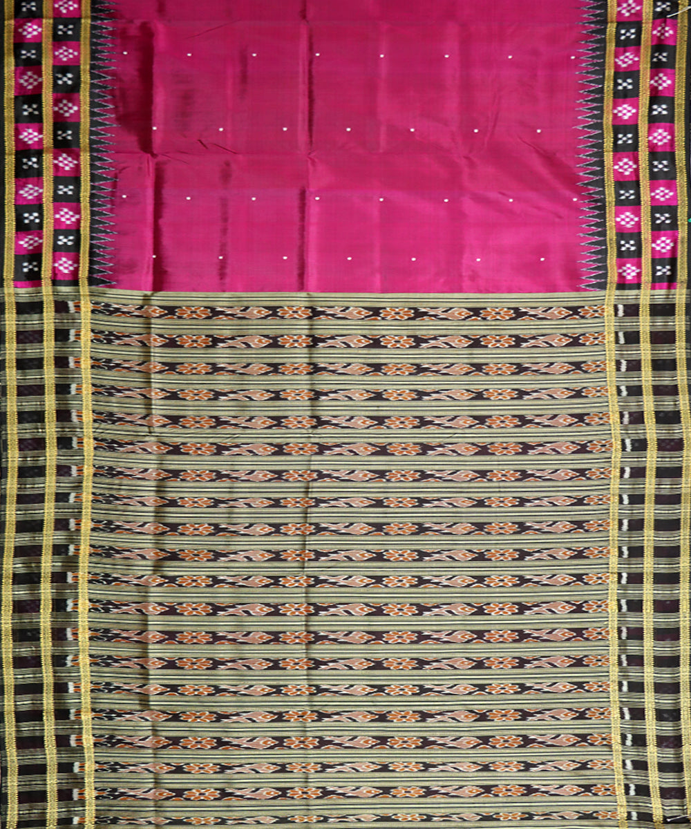 Dark magenta patli black silk handwoven khandua saree