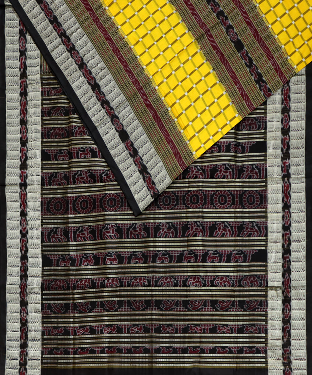 Yellow black silk handwoven sambalpuri saree