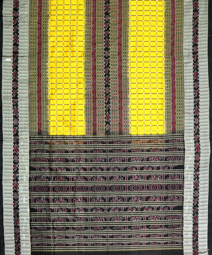 Yellow black silk handwoven sambalpuri saree
