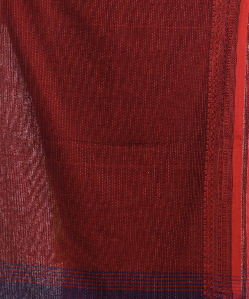 Nevy blue handwoven cotton kantha stitch saree