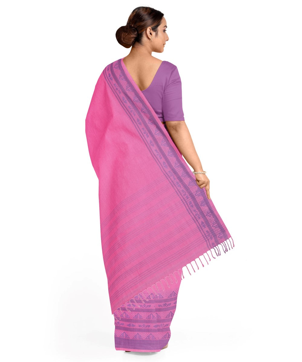 Pink purple bengal cotton handloom shantipuri saree