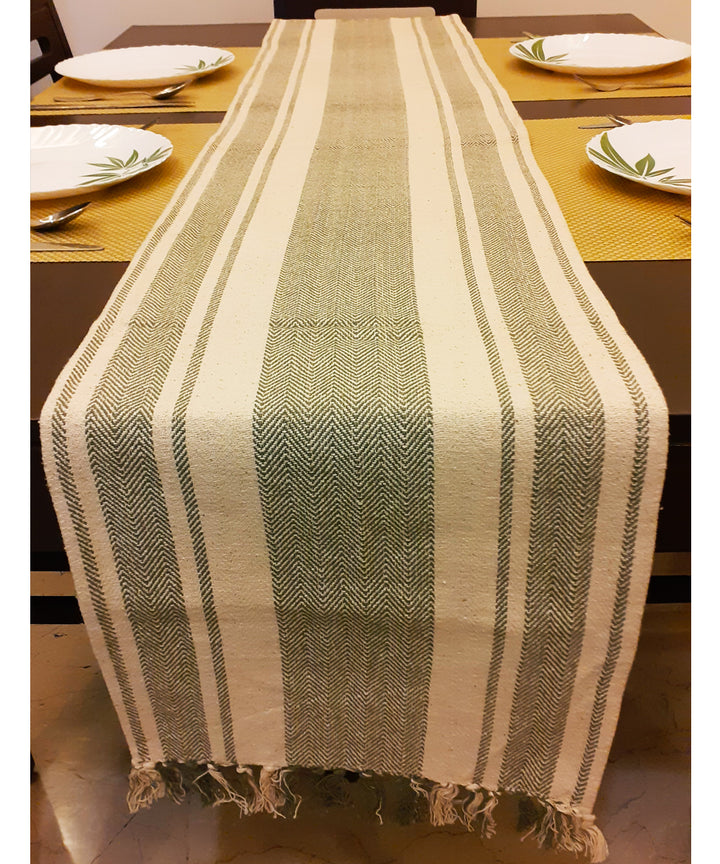 Green white handloom cotton striped table runner