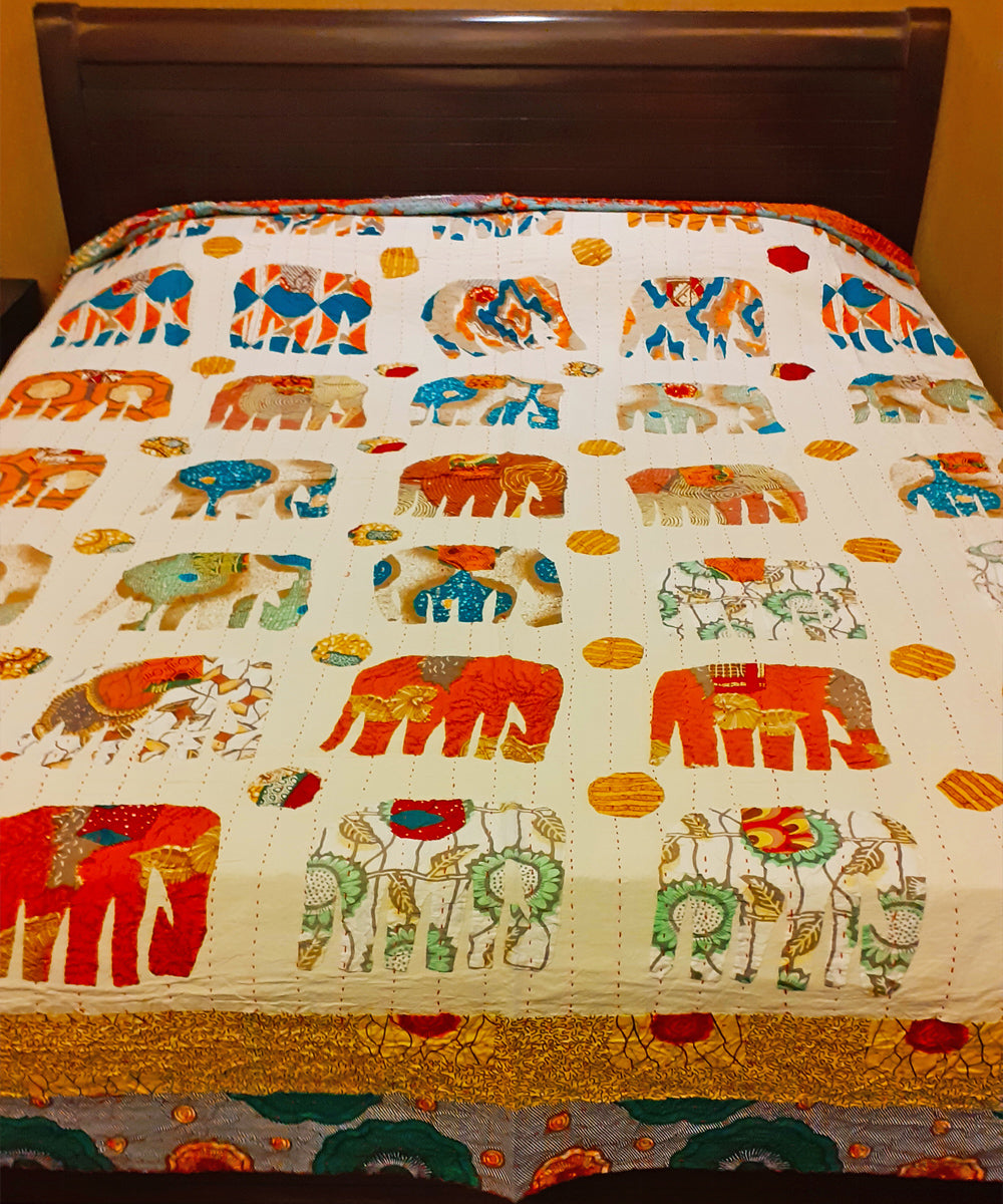 Applique and kantha work double layered cotton bedcover (Double Bed)