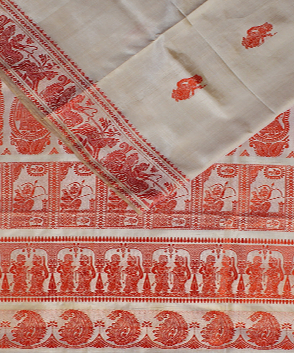 Beige handwoven silk baluchari saree