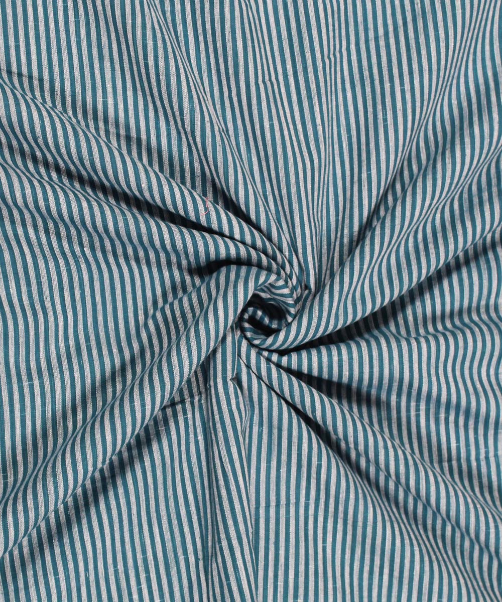 Teal stripe handspun handwoven cotton fabric