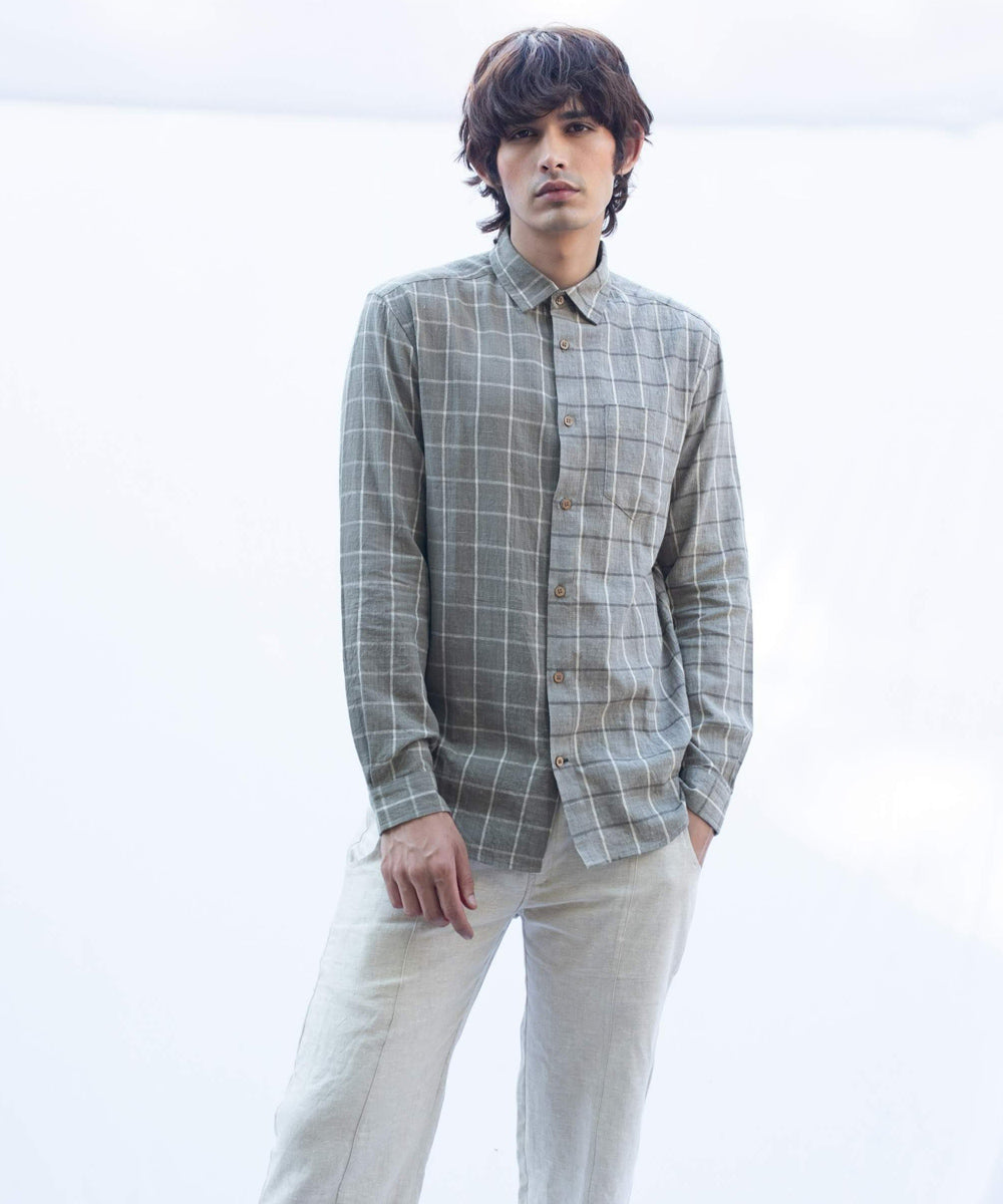 Grey handcrafted long sleeve cotton shirt