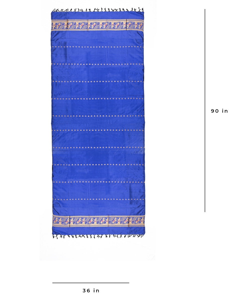 Royal blue handwoven silk baluchari dupatta