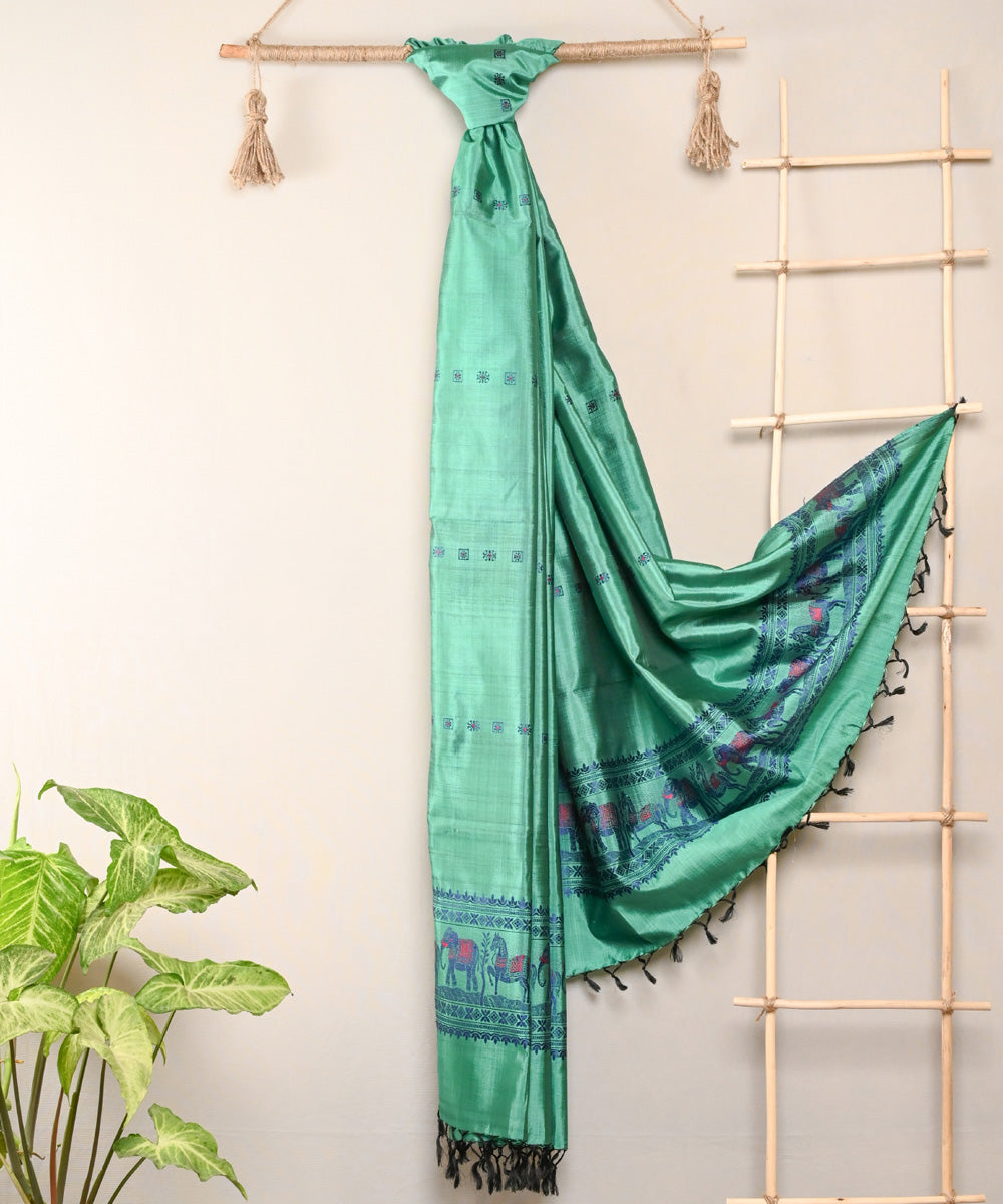 Sea green handwoven silk baluchari dupatta
