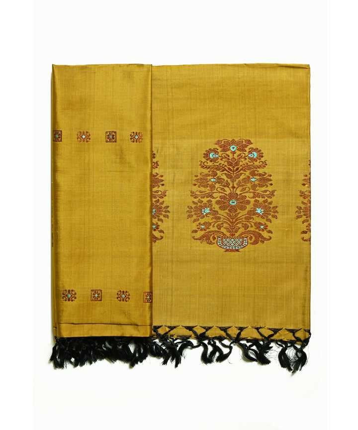 Golden yellow handloom silk baluchari dupatta