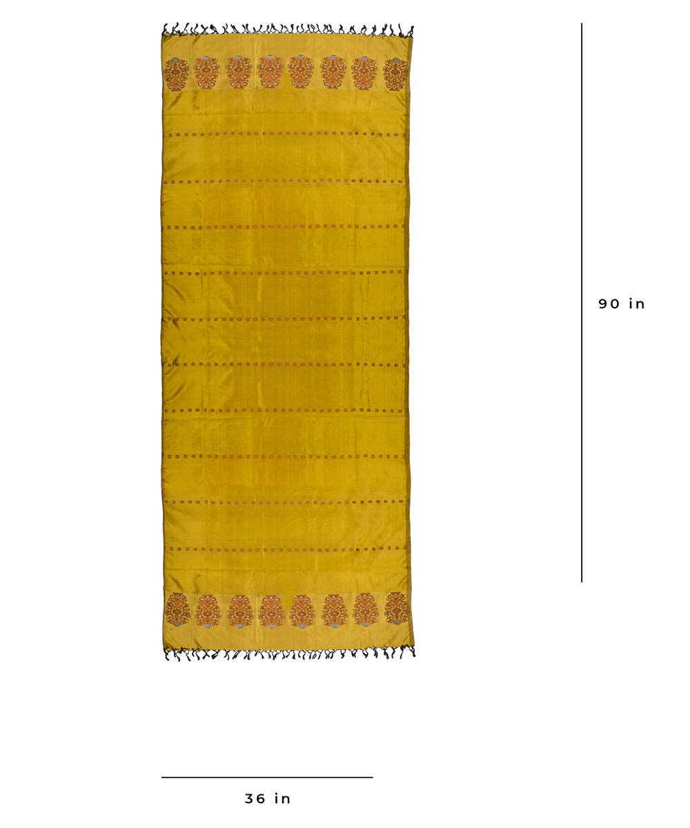 Golden yellow handloom silk baluchari dupatta