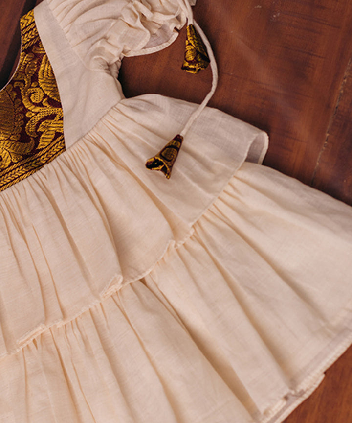 Cream handwoven kanchipattu empire dress set