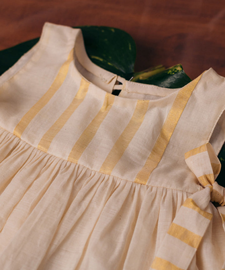 Cream handwoven frilled stripe dress set