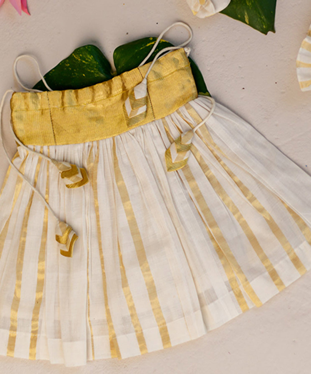 Cream handwoven gathered cotton dress set