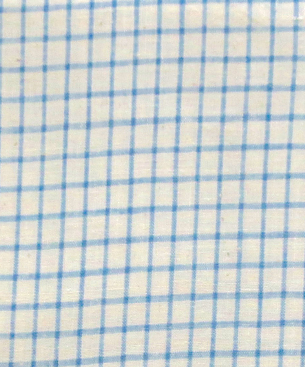 White blue checks handspun handwoven cotton fabric