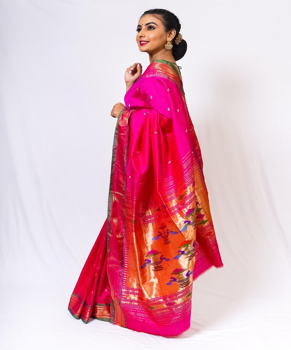 Pink handwoven paithani silk saree