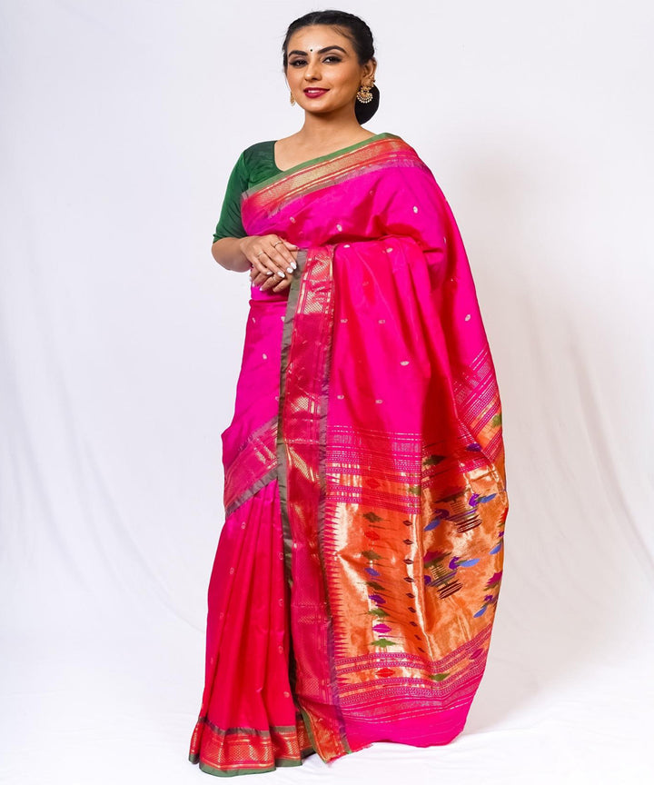 Pink handwoven paithani silk saree