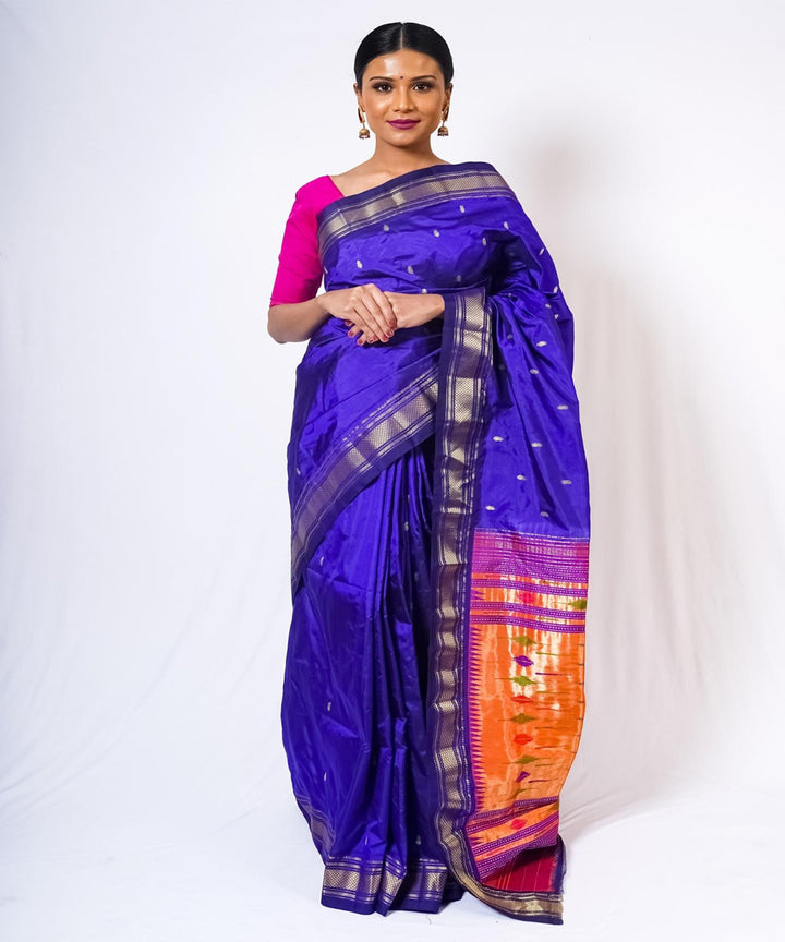 Blue traditional handwoven paithani silk saree