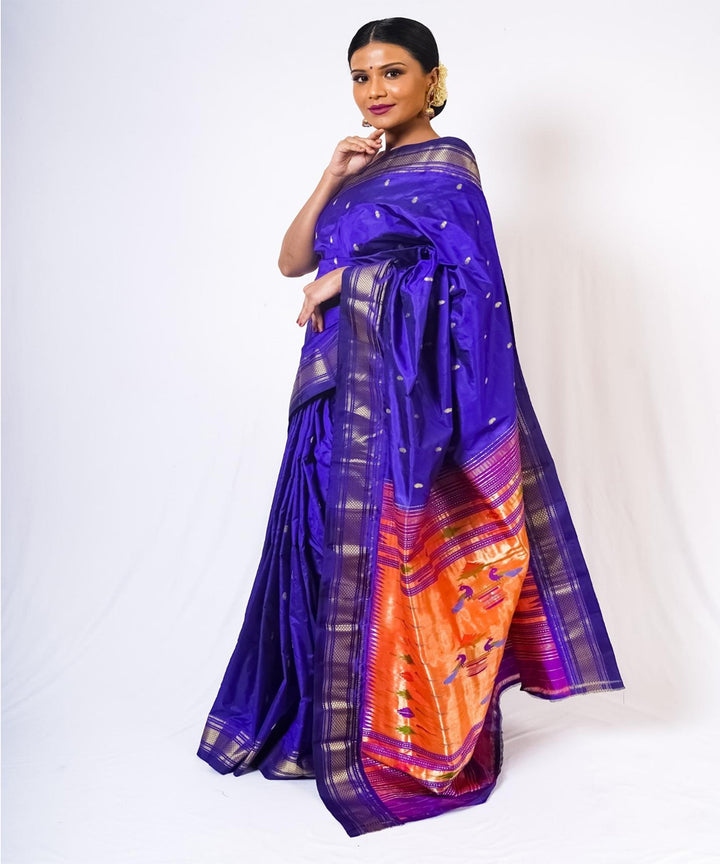 Blue traditional handwoven paithani silk saree