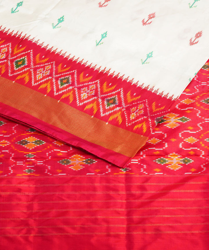 White red silk handwoven ikat pochampally saree