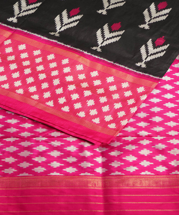 Black pink silk handwoven ikat pochampally saree